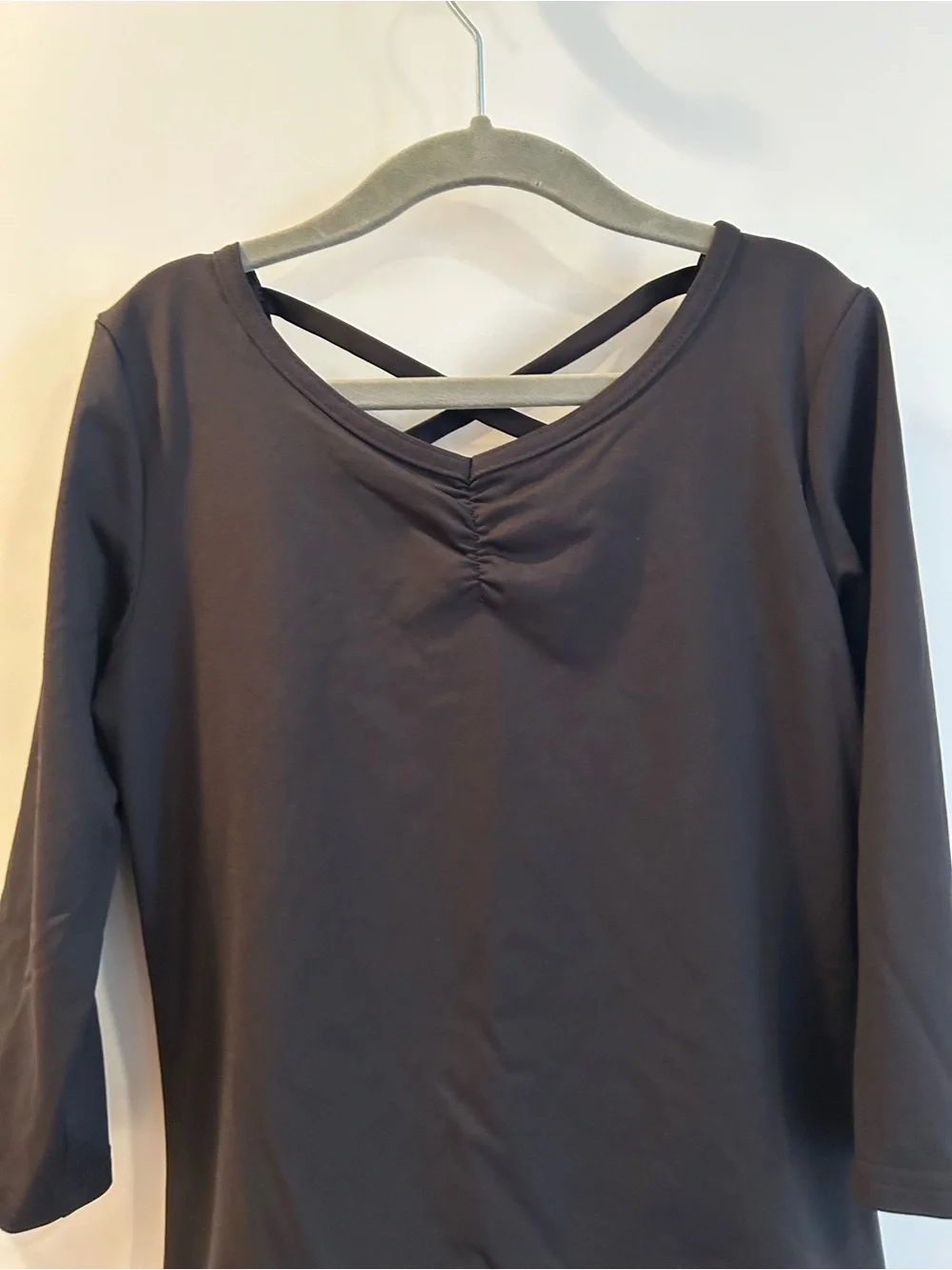 Danskin Now Black 3/4 Sleeve Dance Leotard with Crossing Back Straps - LG 10/12